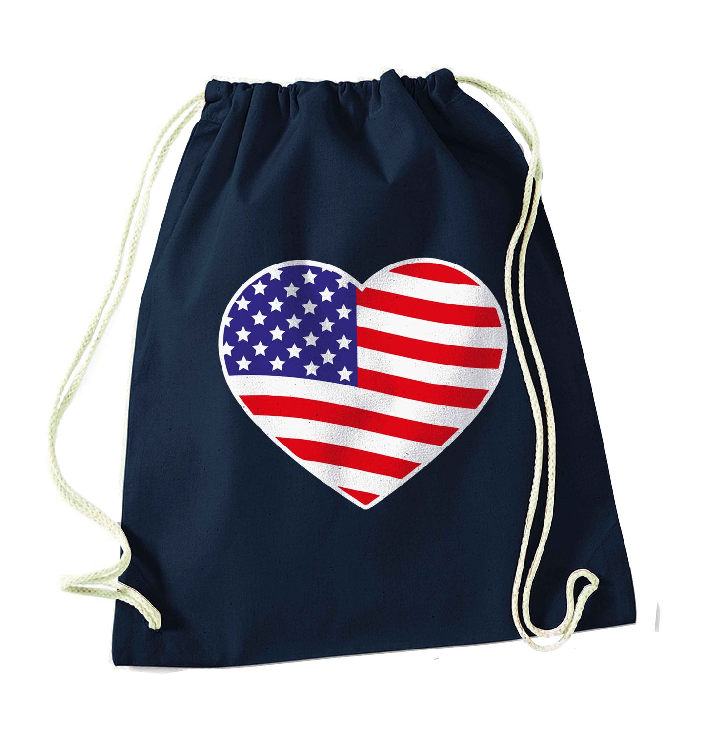 American USA Heart Flag navy drawstring bag