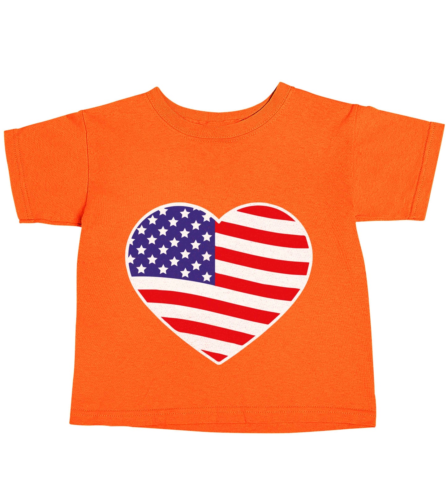 American USA Heart Flag orange baby toddler Tshirt 2 Years