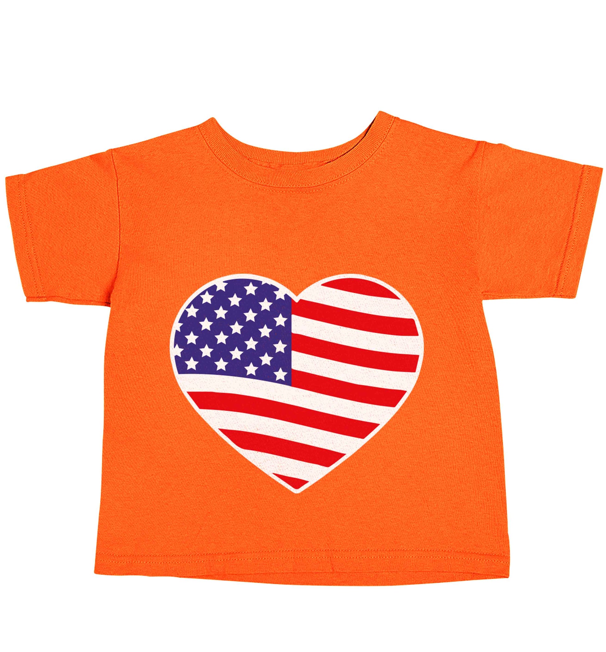 American USA Heart Flag orange baby toddler Tshirt 2 Years
