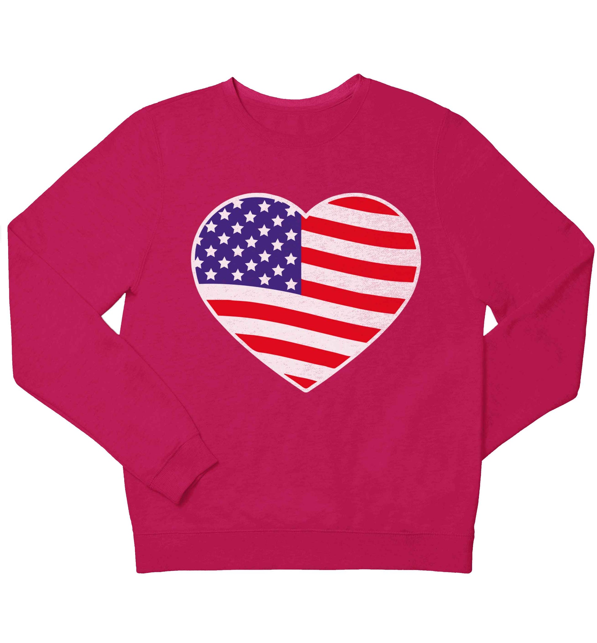 American USA Heart Flag children's pink sweater 12-13 Years