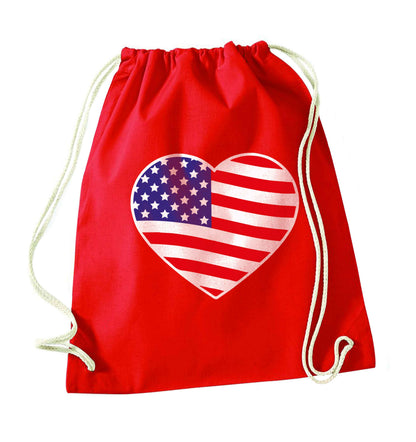 American USA Heart Flag red drawstring bag 