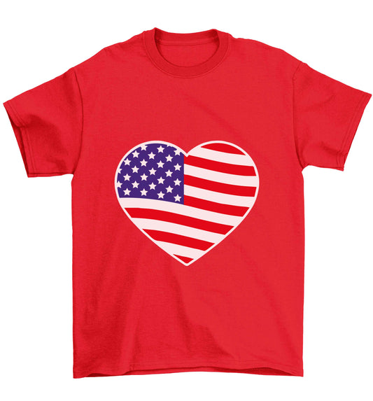 American USA Heart Flag Children's red Tshirt 12-13 Years