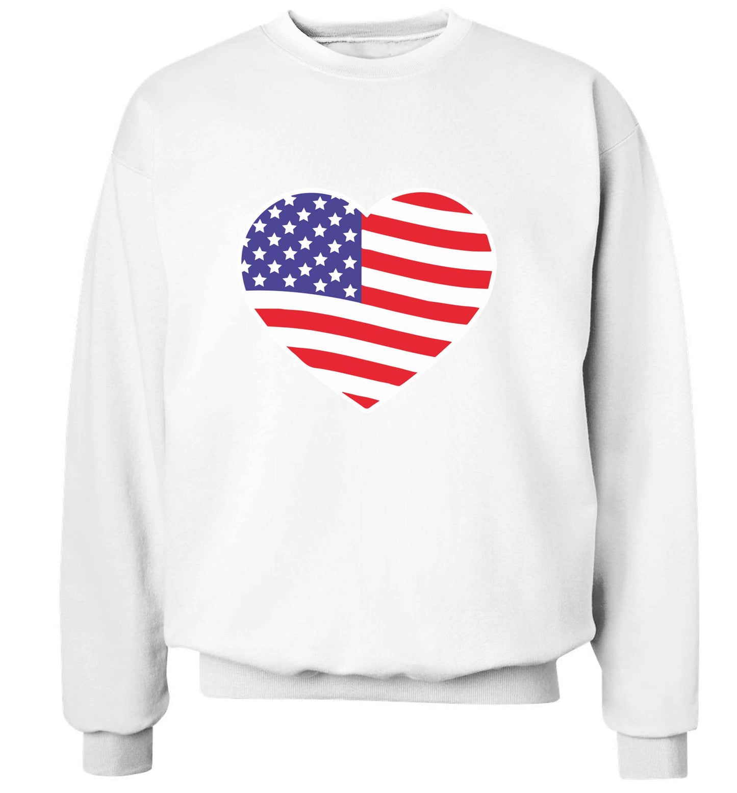 American USA Heart Flag adult's unisex white sweater 2XL