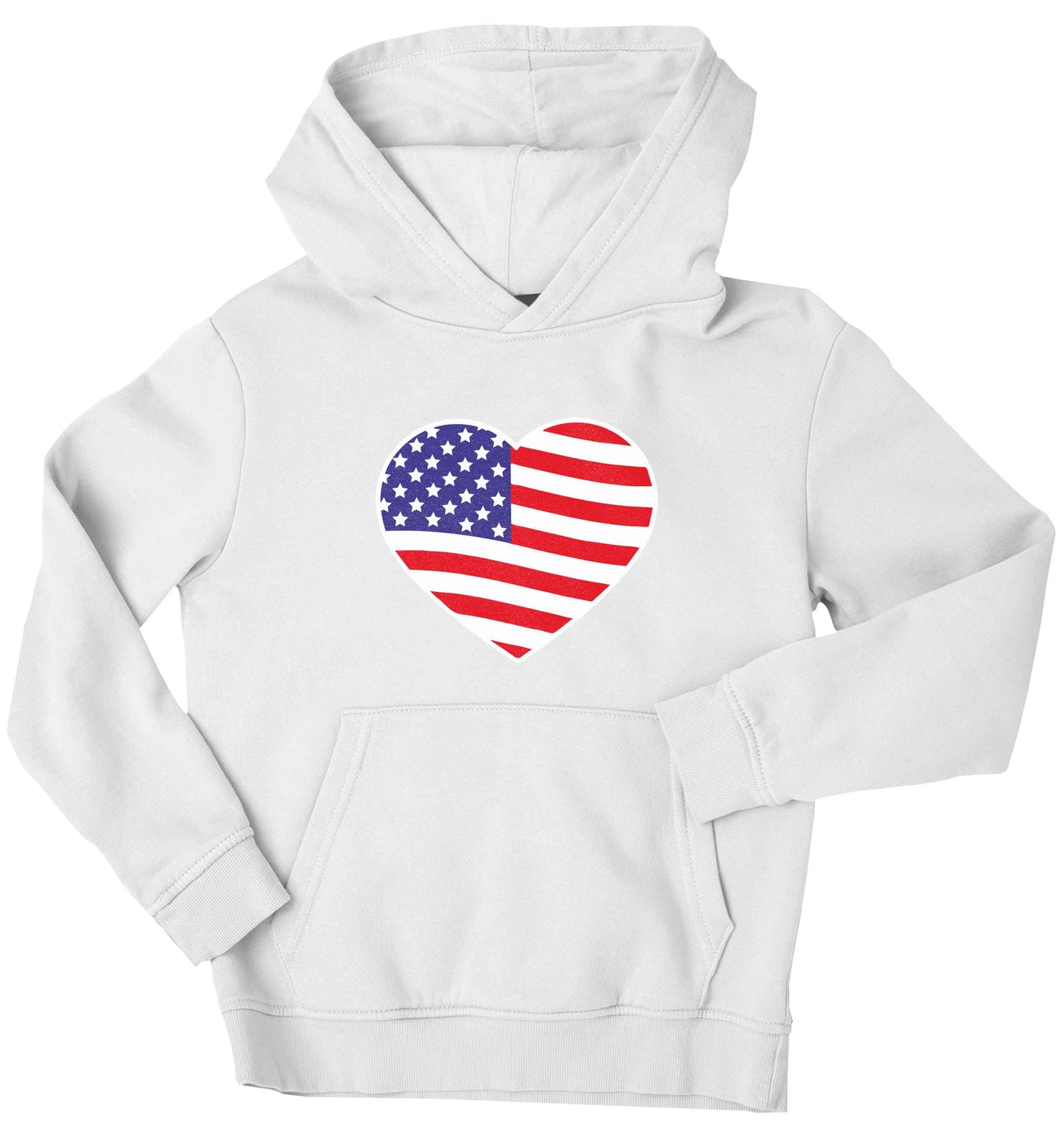American USA Heart Flag children's white hoodie 12-13 Years