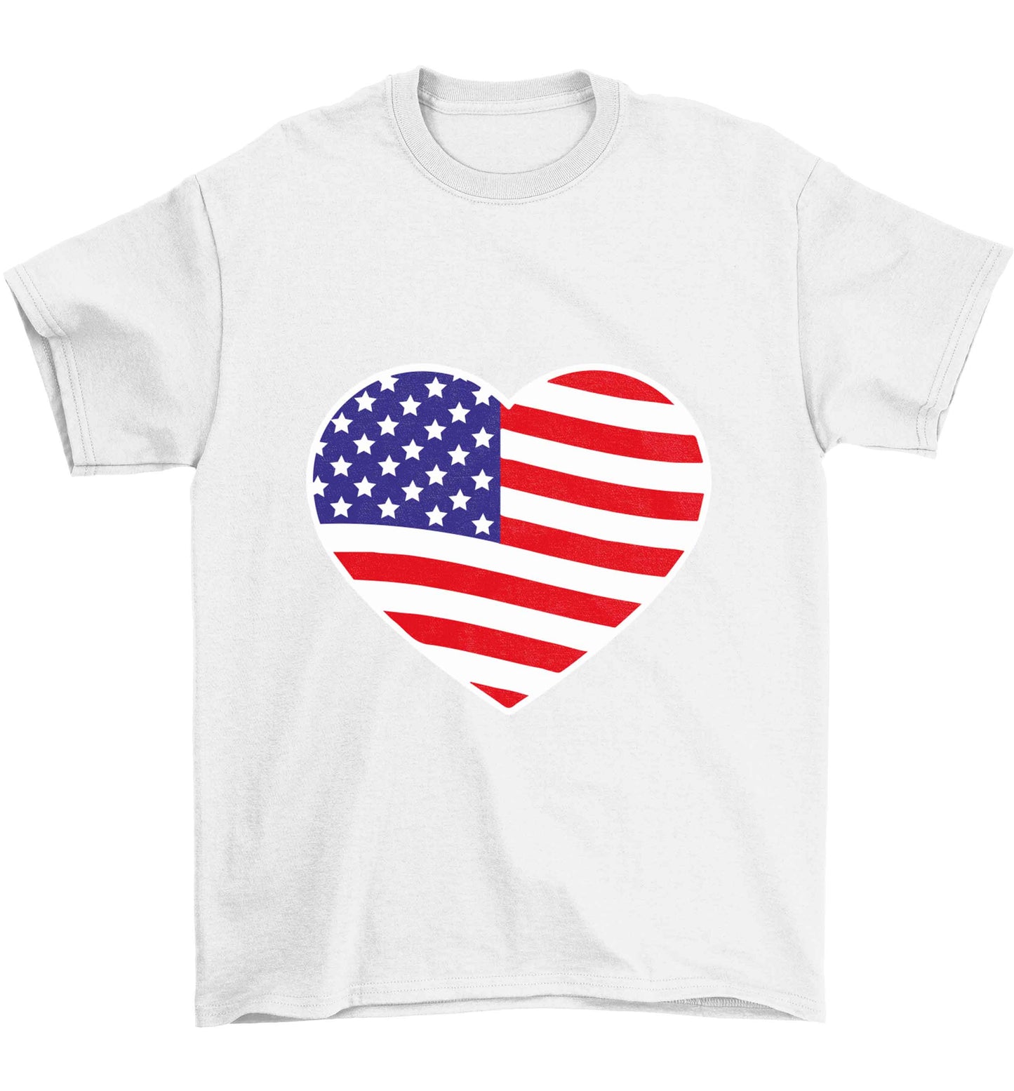 American USA Heart Flag Children's white Tshirt 12-13 Years