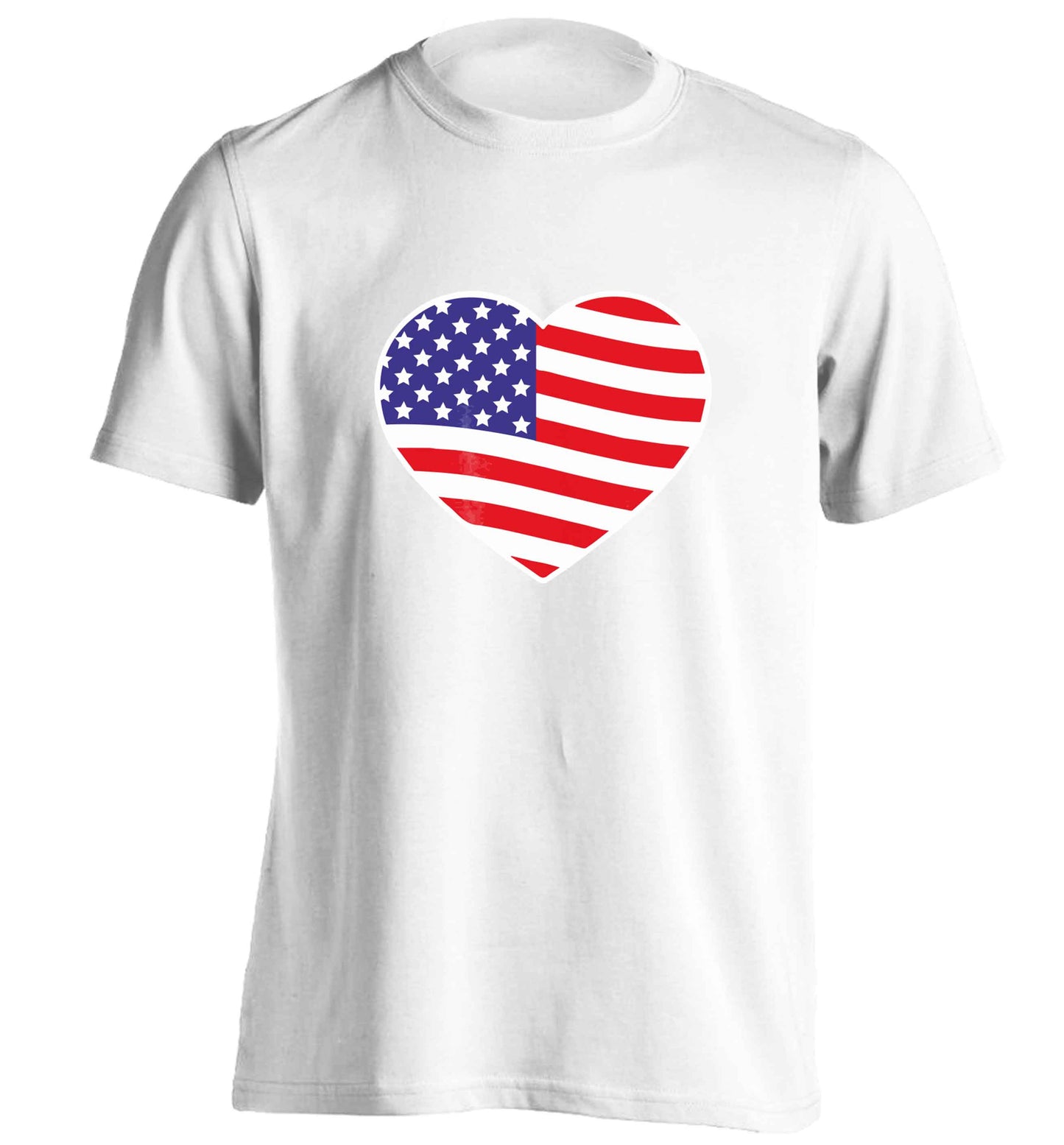 American USA Heart Flag adults unisex white Tshirt 2XL