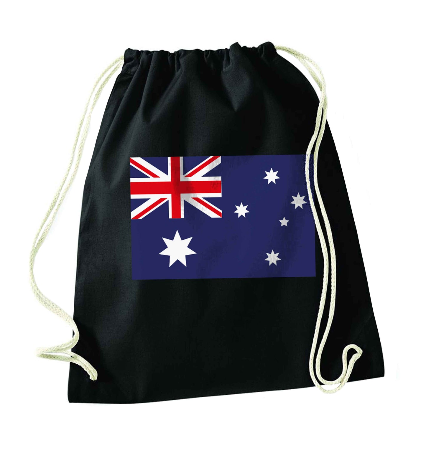 Australian Flag black drawstring bag