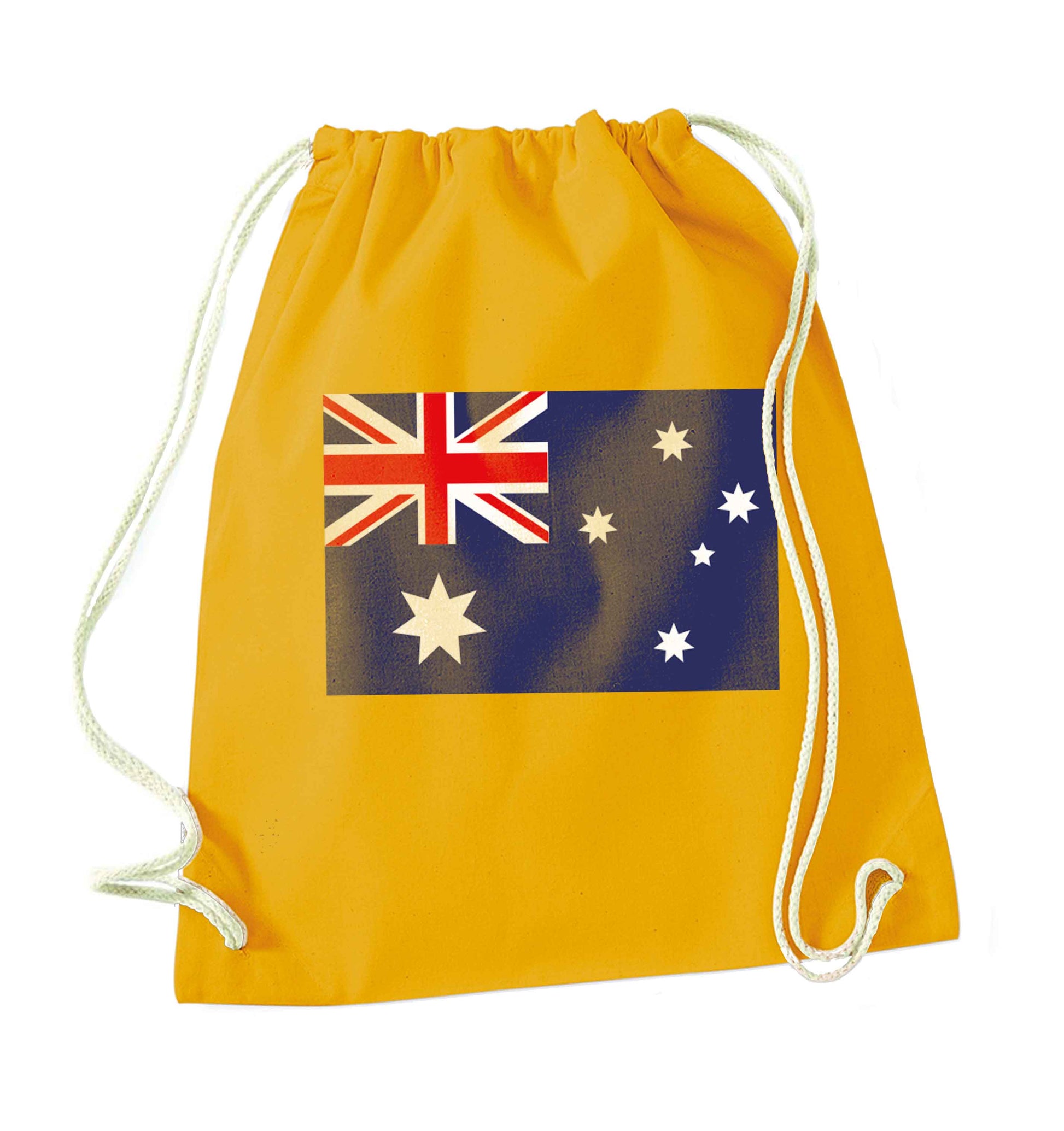 Australian Flag mustard drawstring bag
