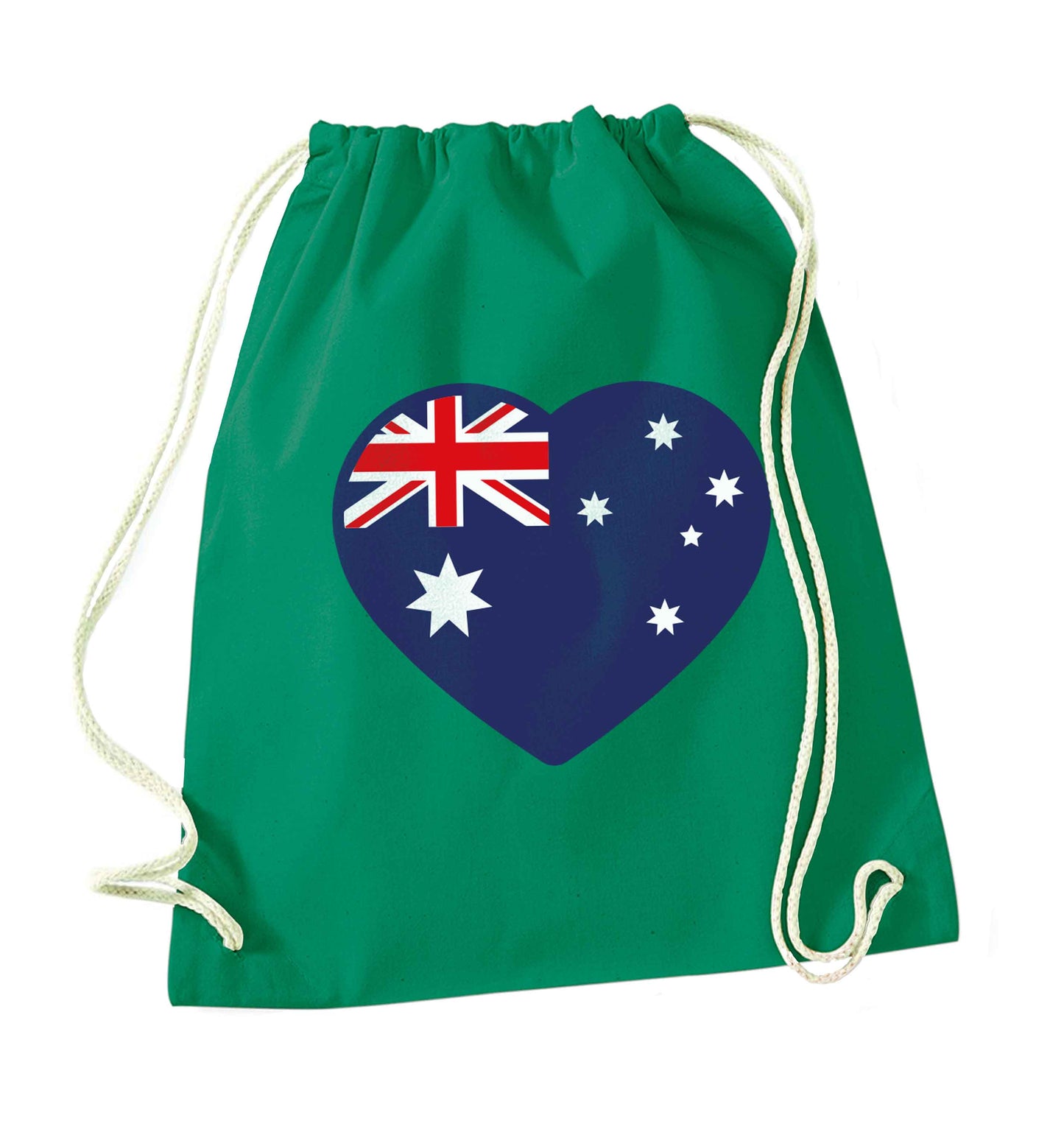 Australian Heart green drawstring bag