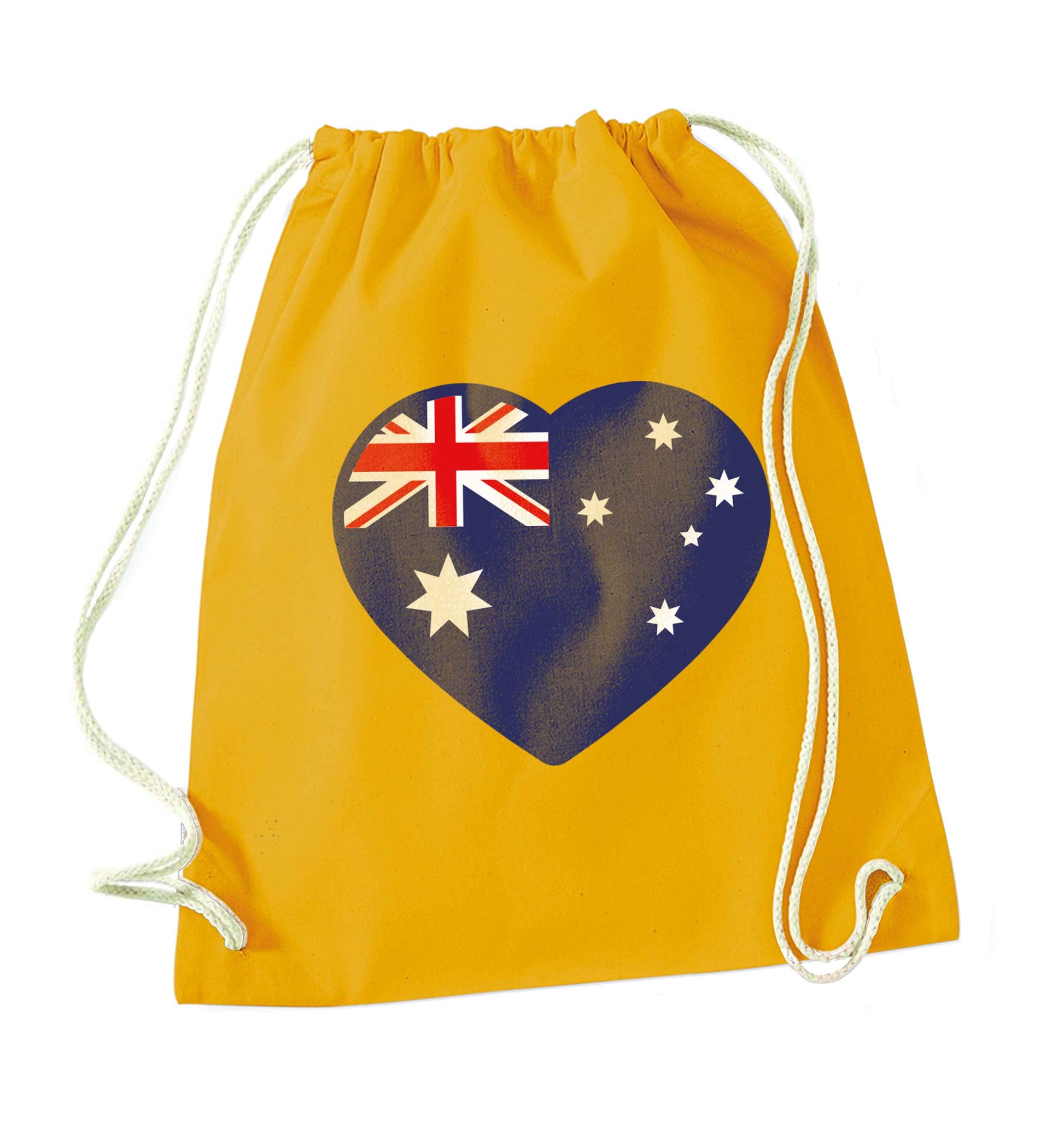 Australian Heart mustard drawstring bag