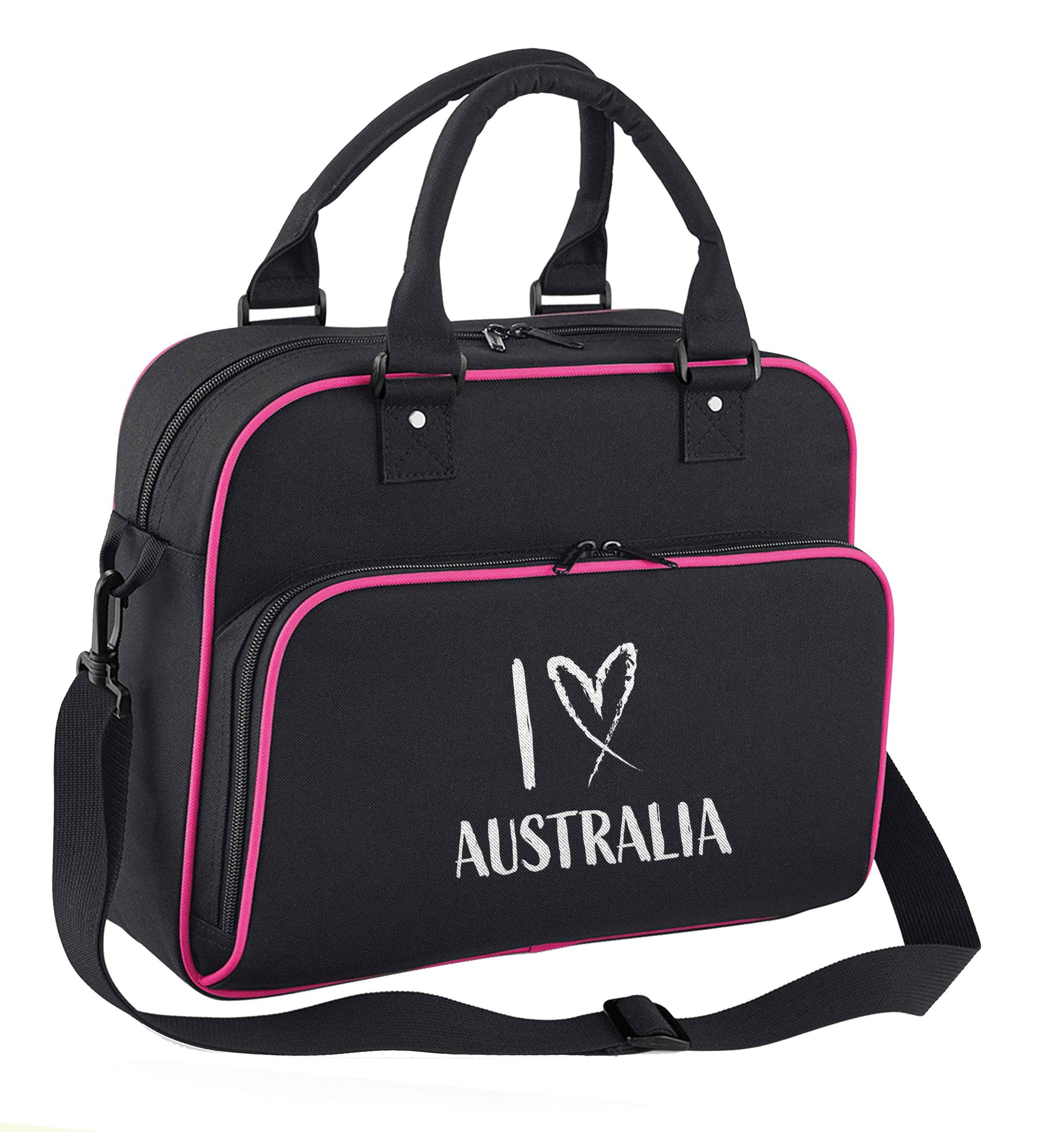 I Love Australia children's dance bag black with pink detail