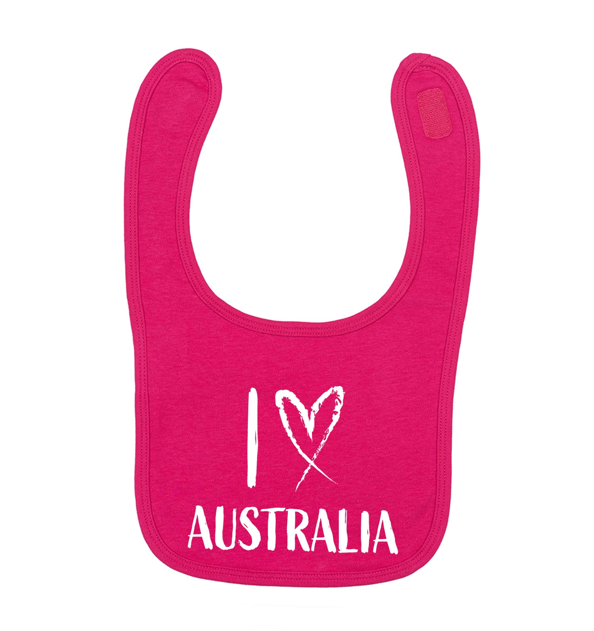 I Love Australia dark pink baby bib