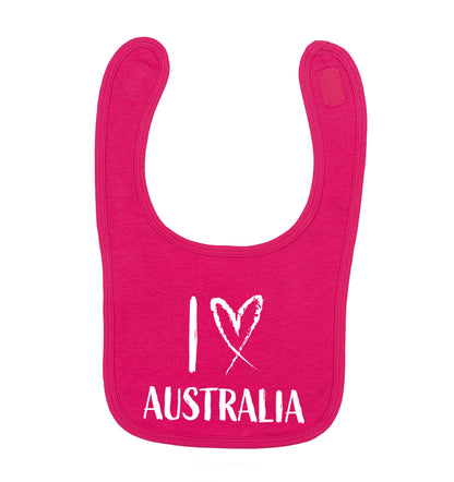 I Love Australia dark pink baby bib