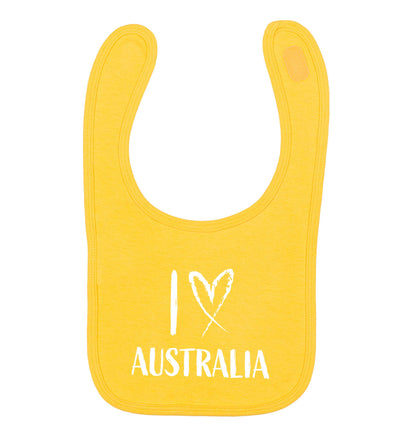 I Love Australia yellow baby bib