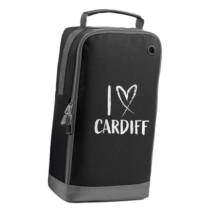 I love Cardiff black sports shoe bag vertical print
