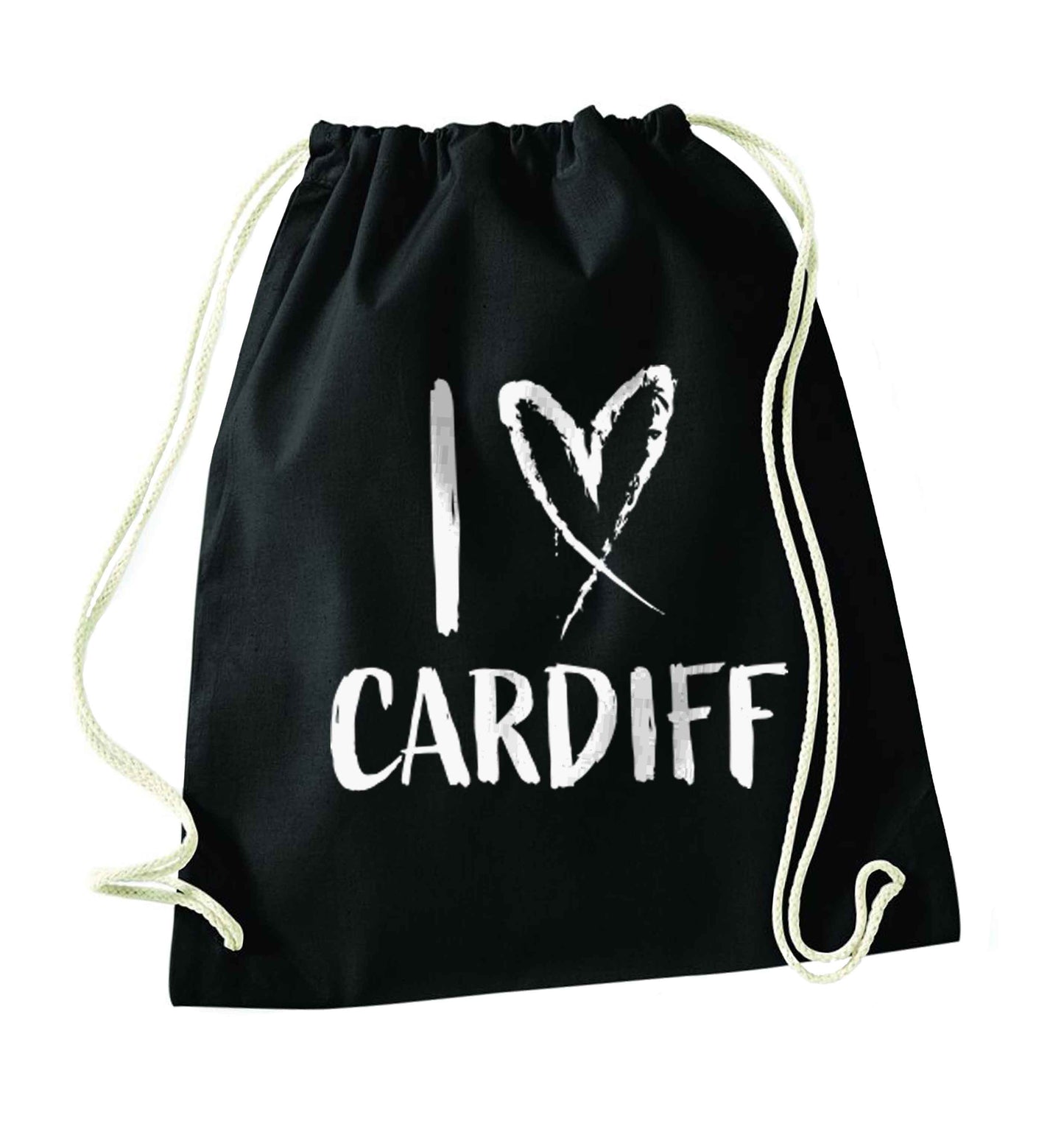 I love Cardiff black drawstring bag