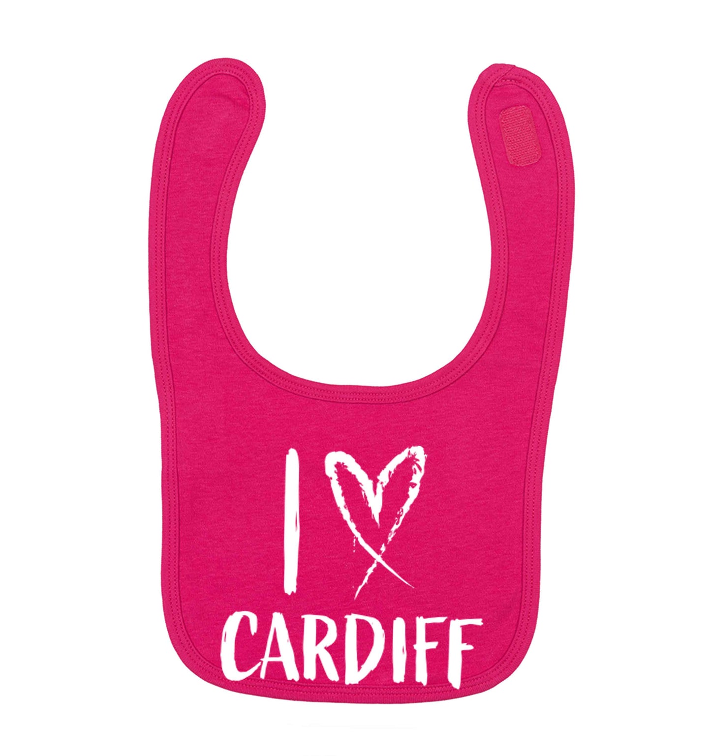 I love Cardiff dark pink baby bib