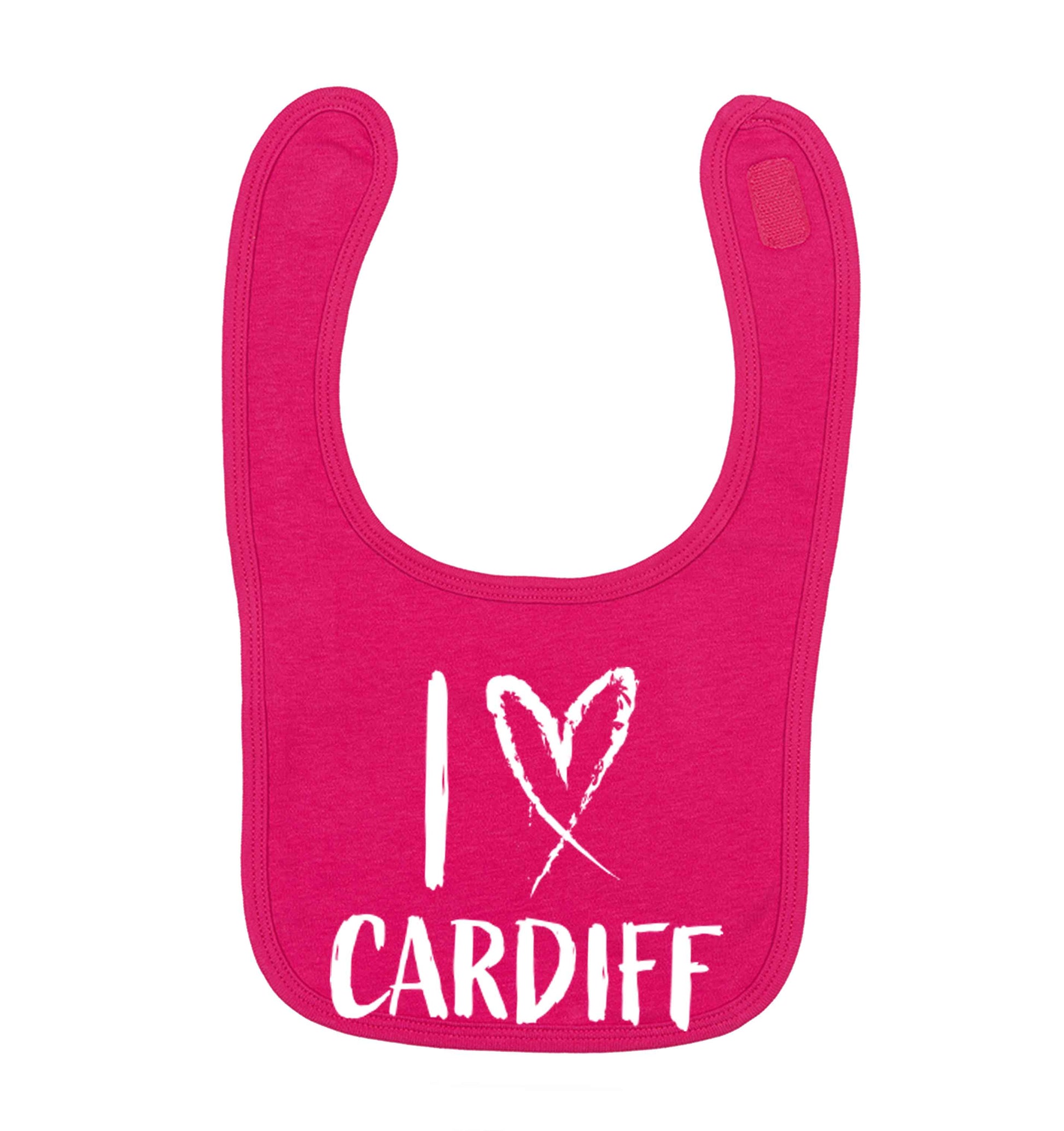 I love Cardiff dark pink baby bib