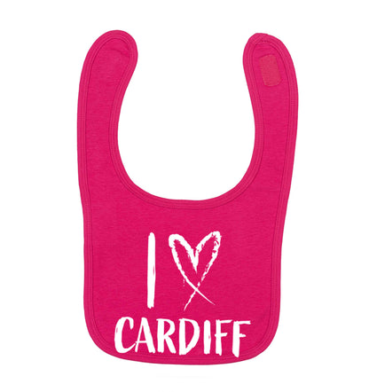 I love Cardiff dark pink baby bib