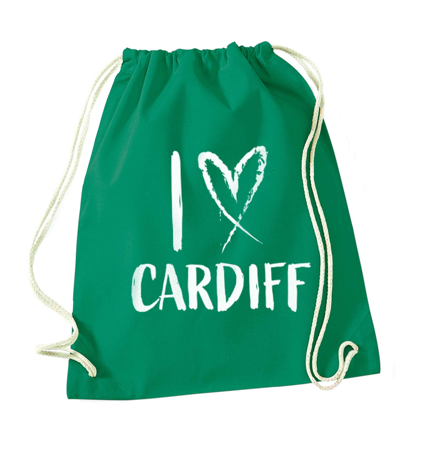 I love Cardiff green drawstring bag