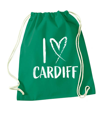 I love Cardiff green drawstring bag