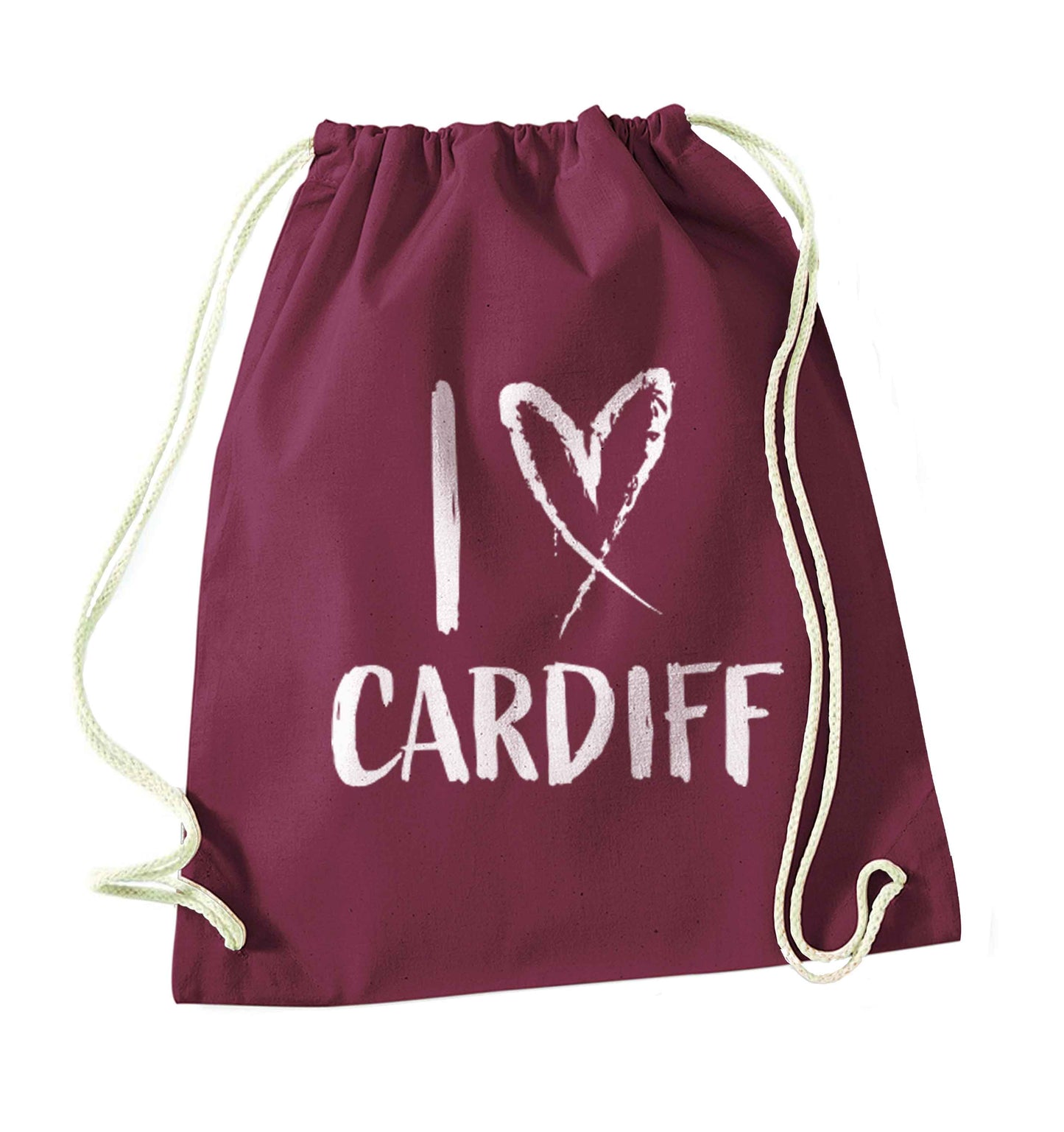 I love Cardiff maroon drawstring bag