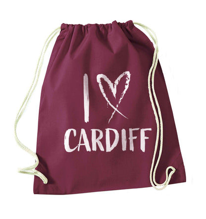 I love Cardiff maroon drawstring bag