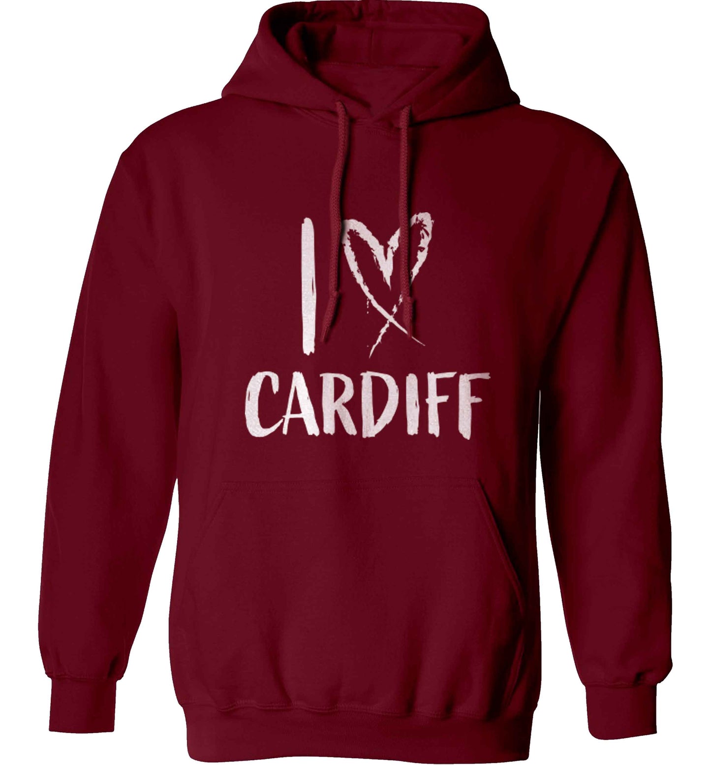 I love Cardiff adults unisex maroon hoodie 2XL