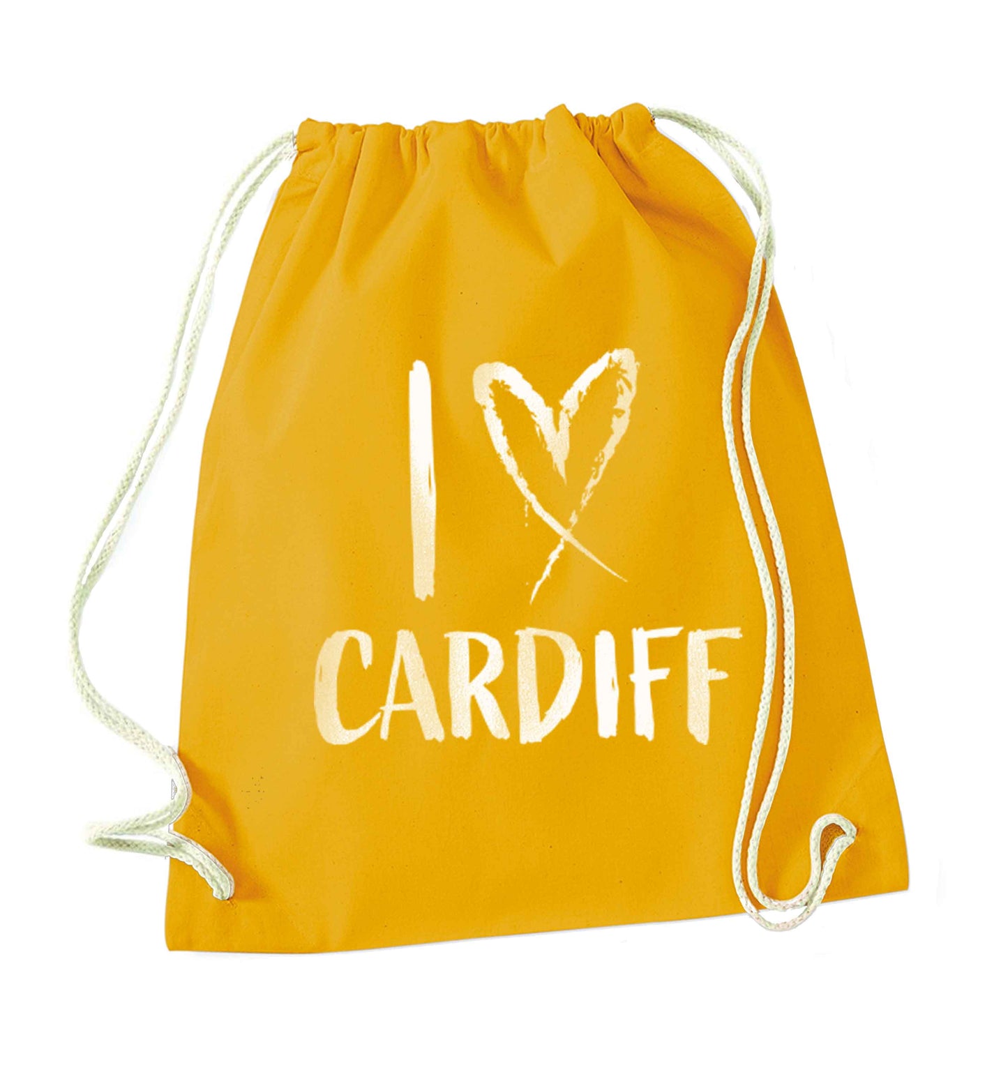 I love Cardiff mustard drawstring bag