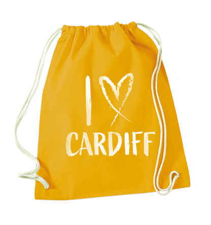 I love Cardiff mustard drawstring bag