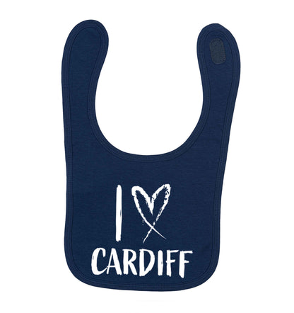 I love Cardiff navy baby bib