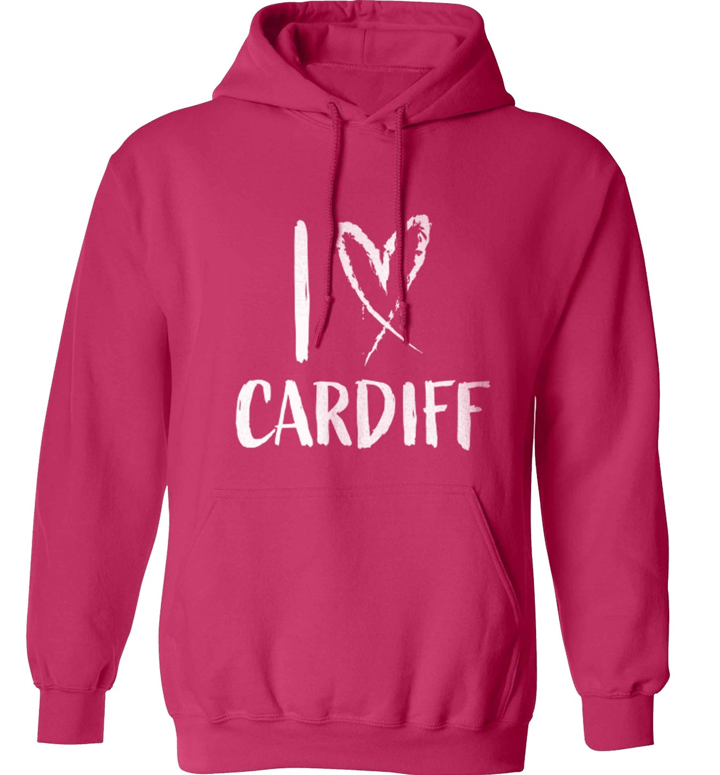I love Cardiff adults unisex pink hoodie 2XL