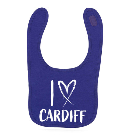 I love Cardiff purple baby bib