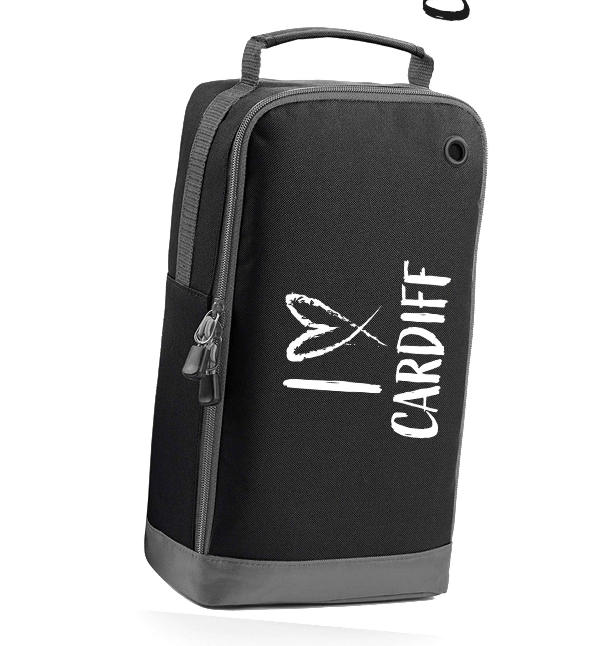 I love Cardiff black sports shoe bag horizontal print