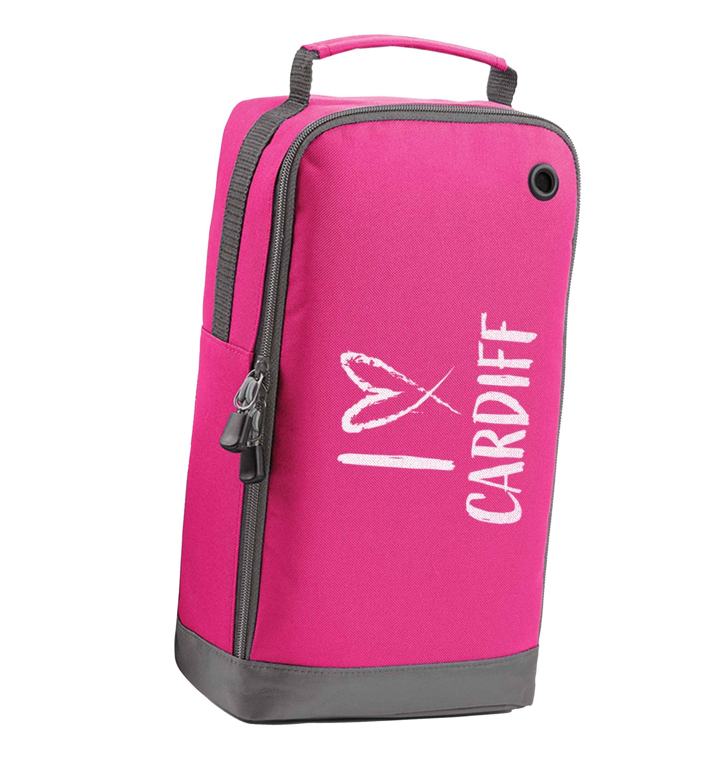 I love Cardiff pink sports shoe bag horizontal print
