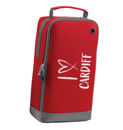 I love Cardiff red sports shoe bag horizontal print