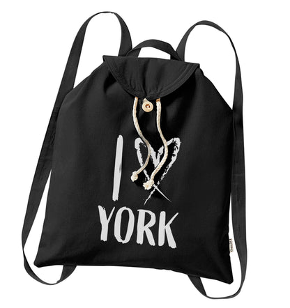 I love York organic cotton backpack tote with wooden buttons in black