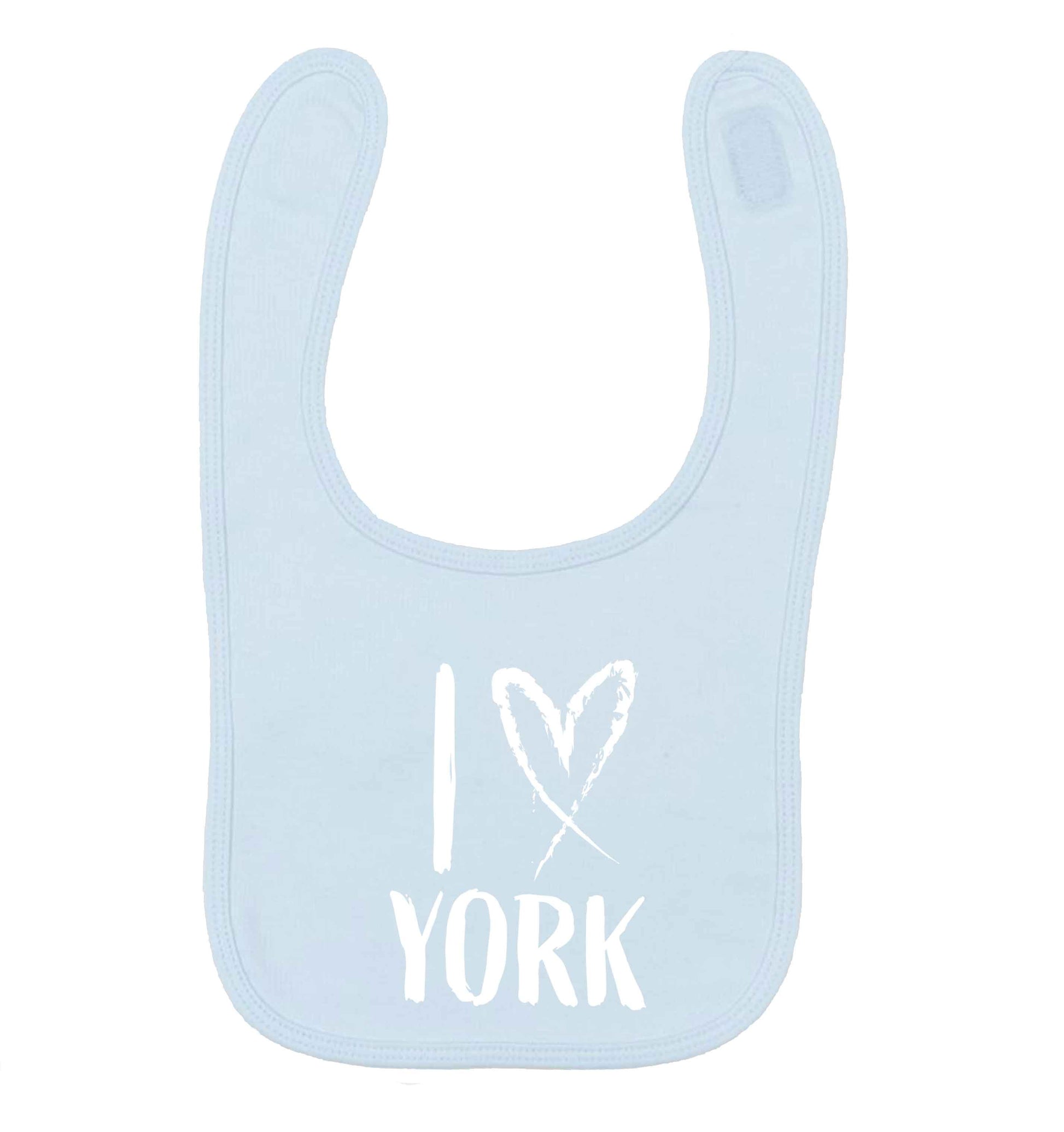 I love York pale blue baby bib