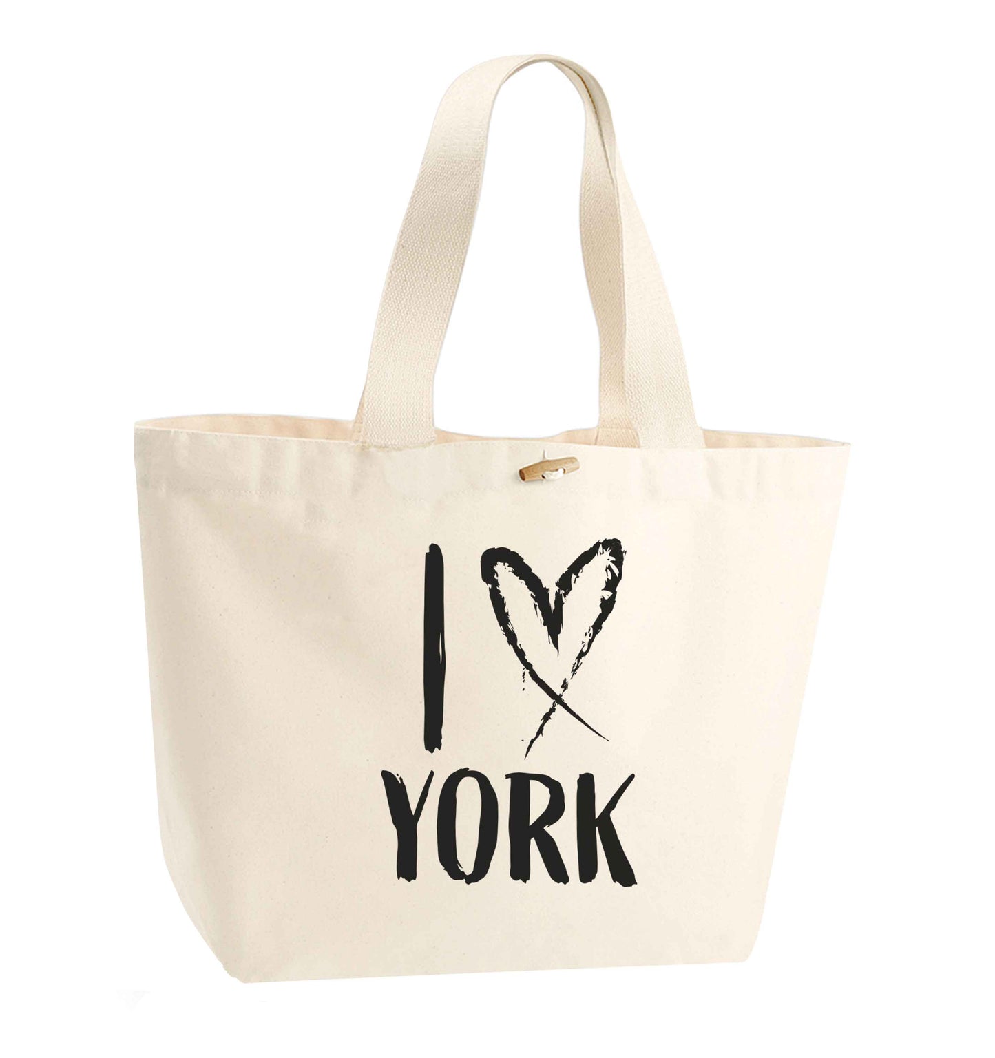 I love York organic cotton premium tote bag with wooden toggle in natural
