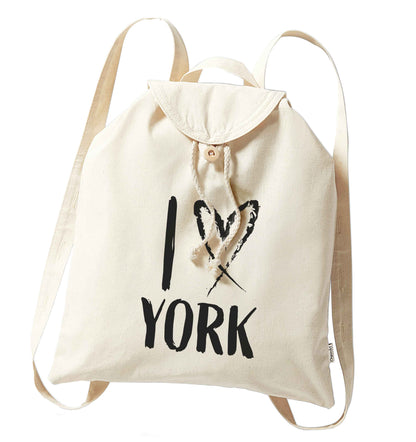I love York organic cotton backpack tote with wooden buttons in natural
