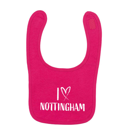 I love Nottingham dark pink baby bib