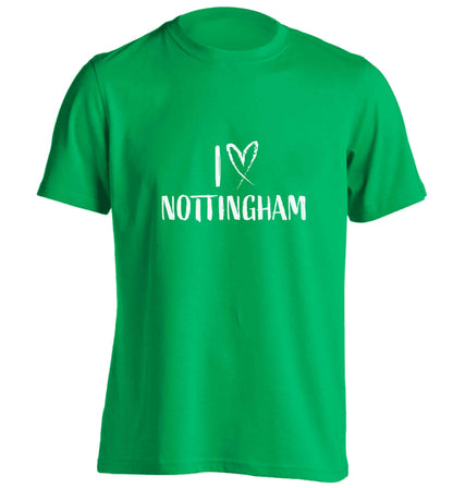 I love Nottingham adults unisex green Tshirt 2XL