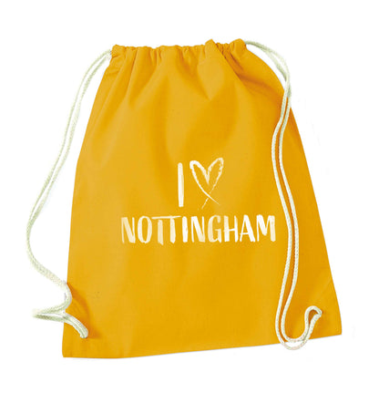 I love Nottingham mustard drawstring bag