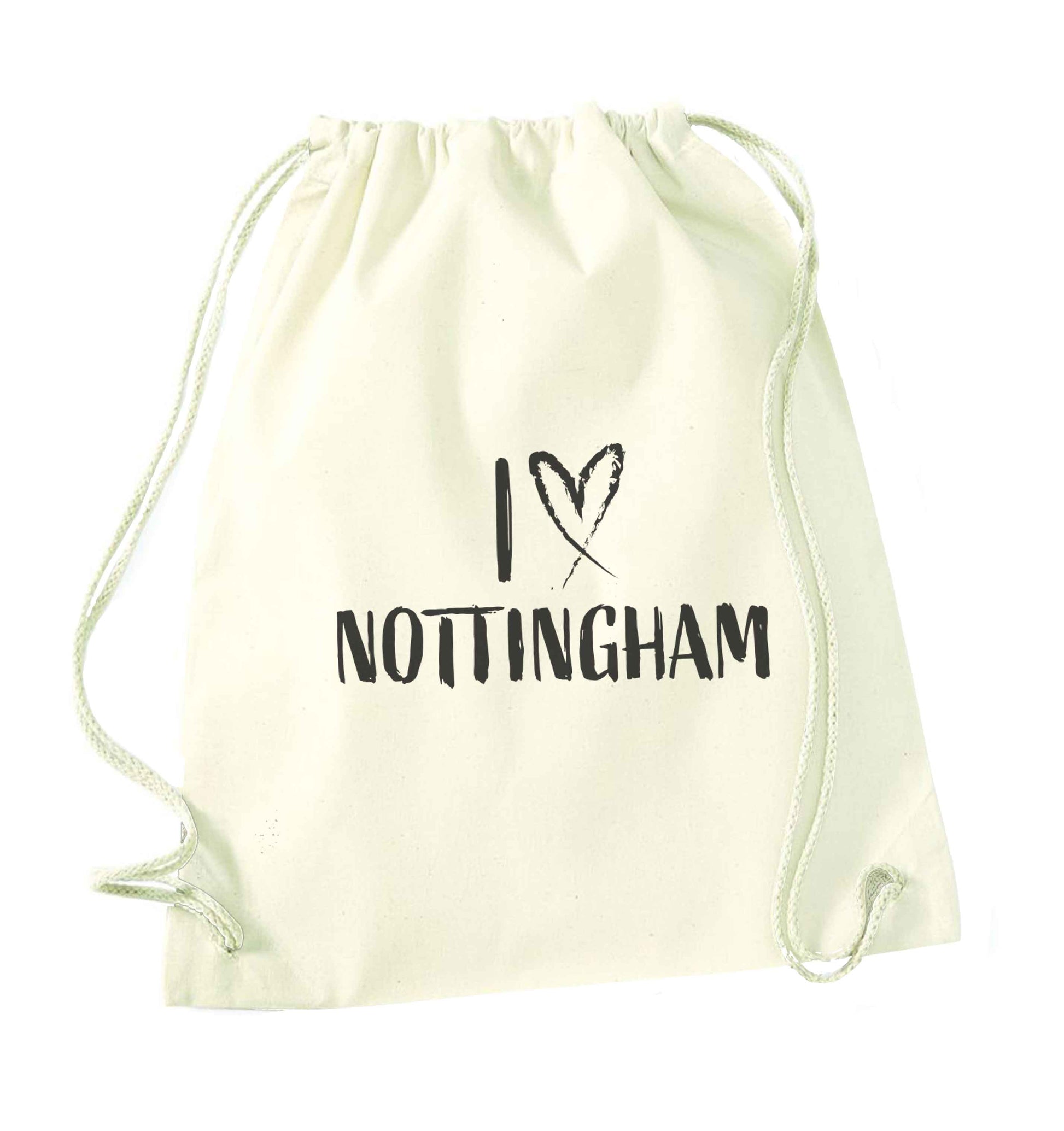 I love Nottingham natural drawstring bag