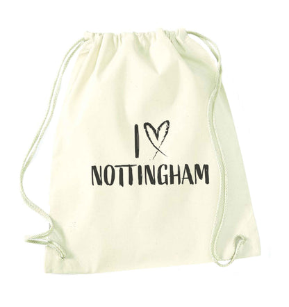 I love Nottingham natural drawstring bag