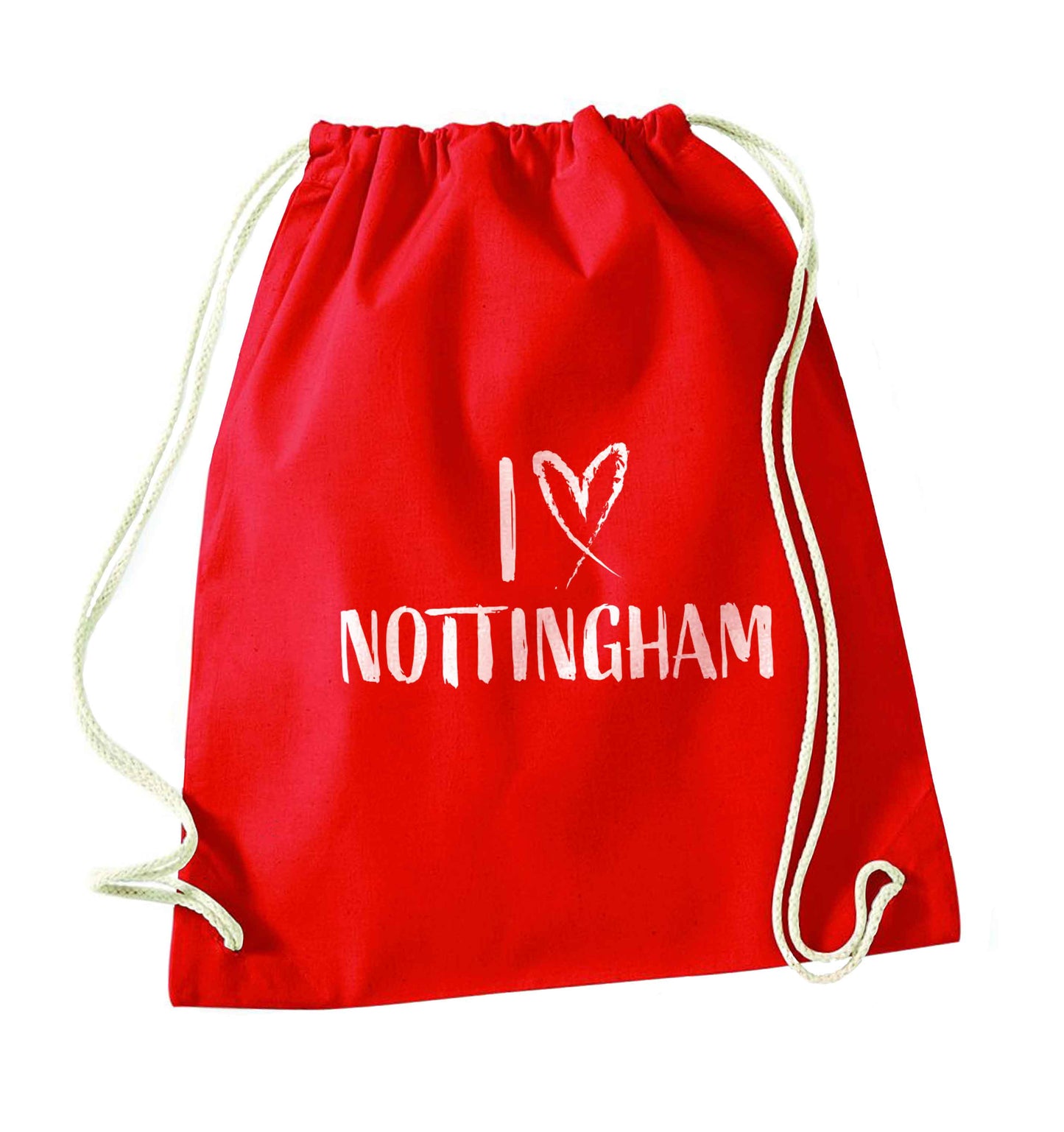 I love Nottingham red drawstring bag 
