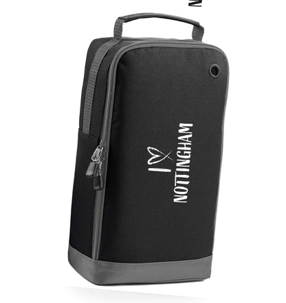 I love Nottingham black sports shoe bag horizontal print