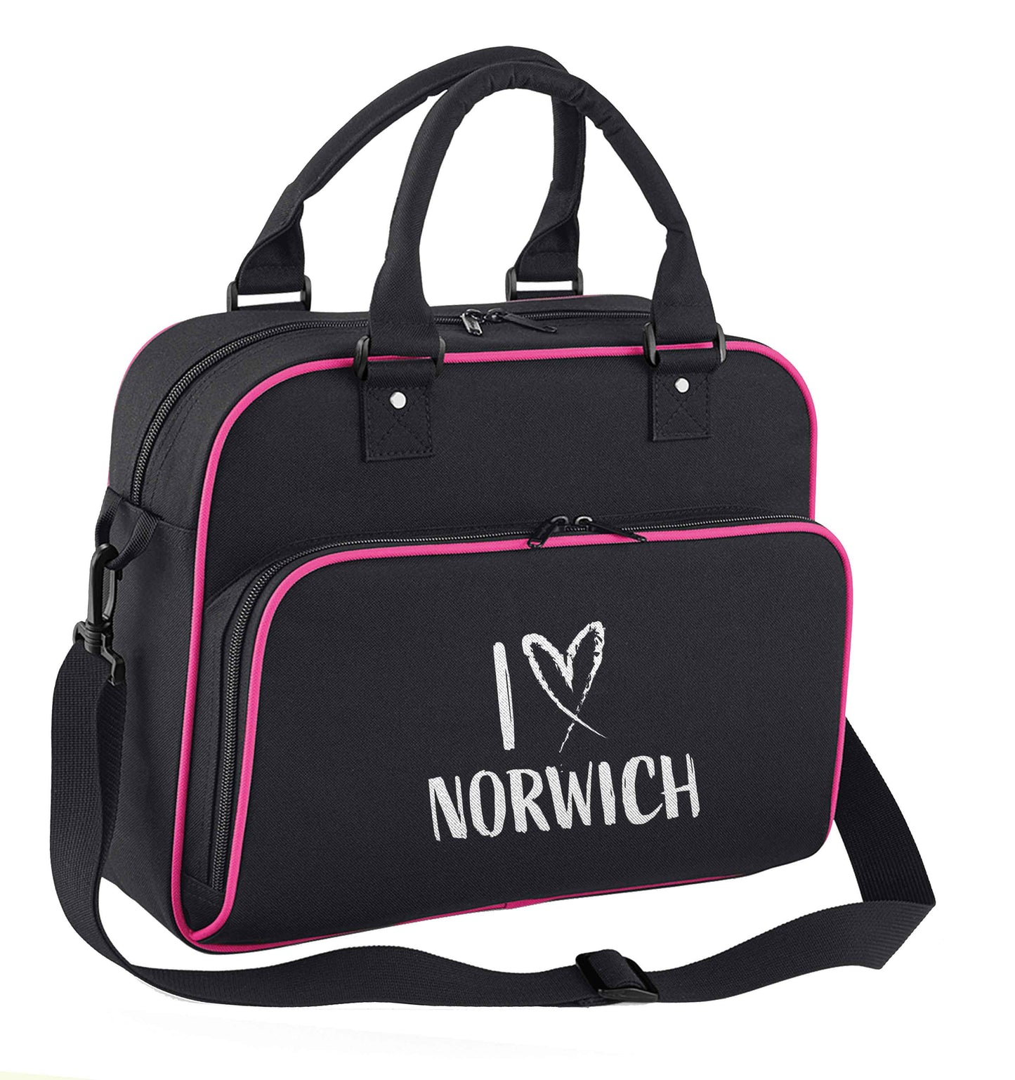 I love Norwich children's dance bag black with pink detail