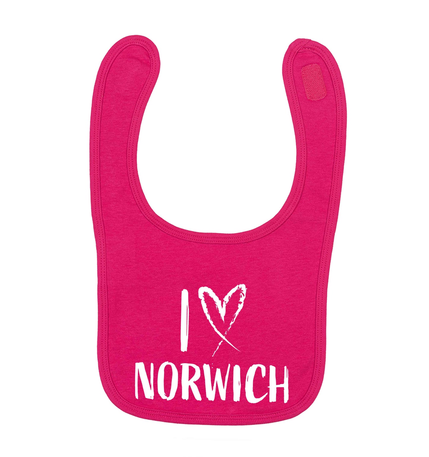 I love Norwich dark pink baby bib