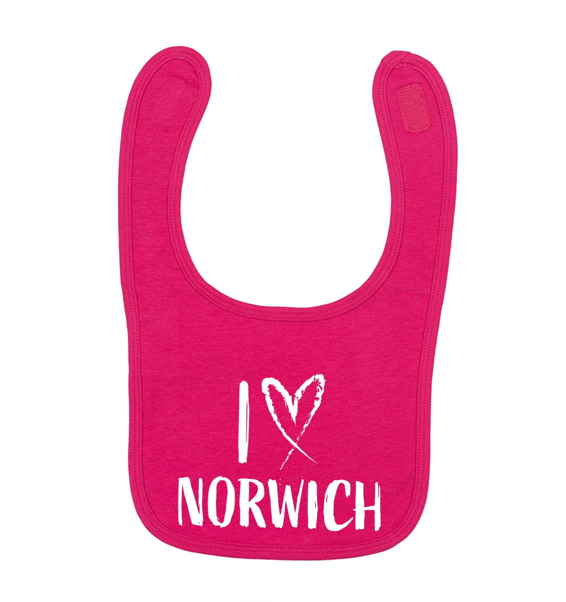 I love Norwich dark pink baby bib